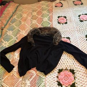 Reitmans Black Cardigan with Faux Fur Trim